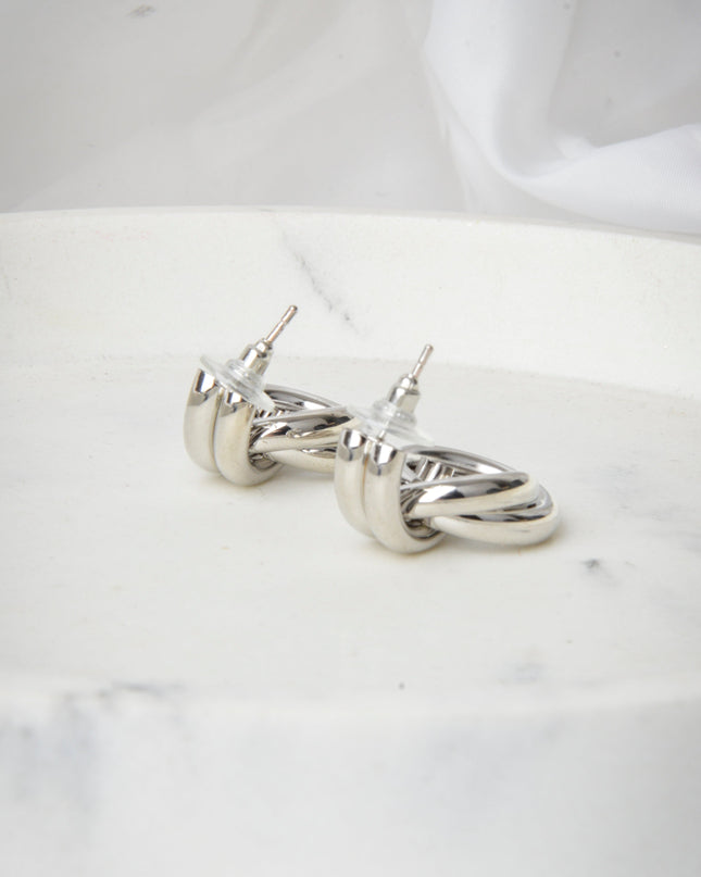 Twisted Silver Double Round Earrings