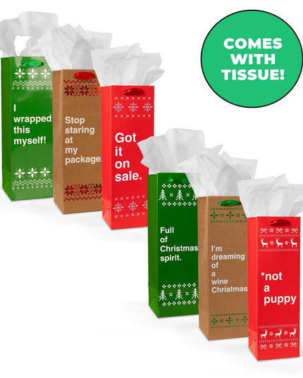 Funny Christmas Wine Gift Bags - Set of 6