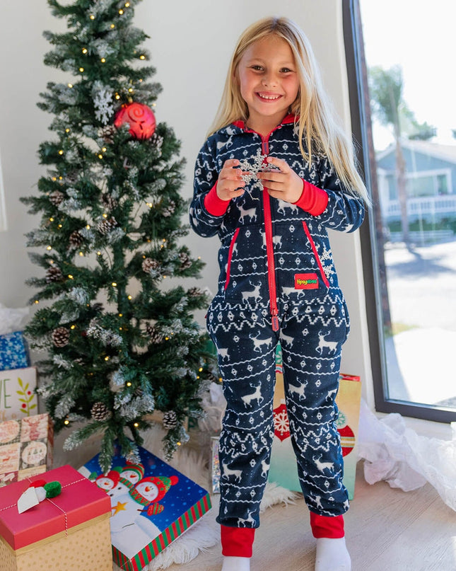 Girl's Blue Reindeer Jumpsuit