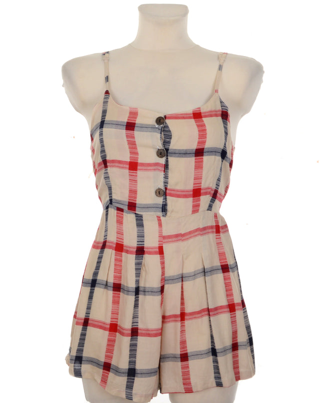 Brown Checkered Button Romper