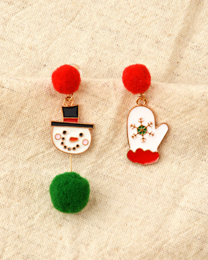 Pendientes de Navidad con Diseño de Muñeco de Nieve y Guantes