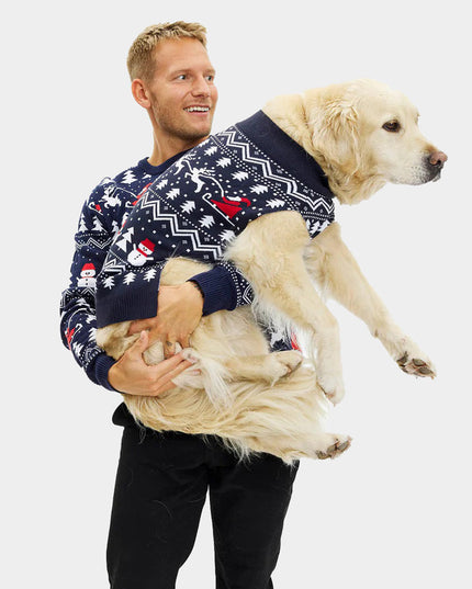 Suéter navideño para perros con árboles, muñecos de nieve y Santa