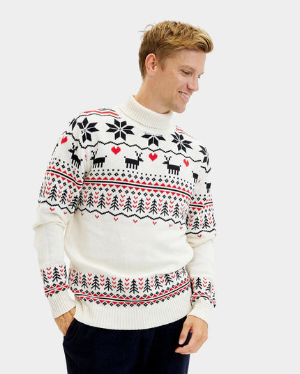 Jersey navideño beige chic con cuello enrollado para hombres