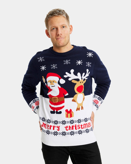 Blå Santa og Rudolph Par Juletrøje