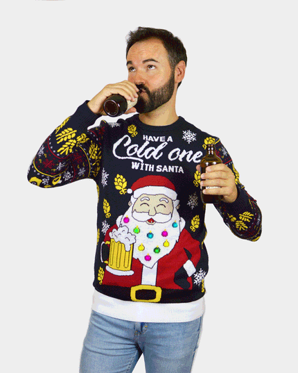 Jersey navideño LED para parejas con Santa y cerveza