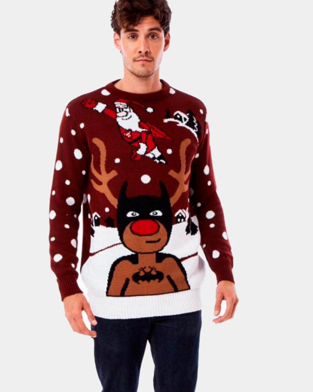 Christmas Sweater for Couples Batman Santa Rudolph Design