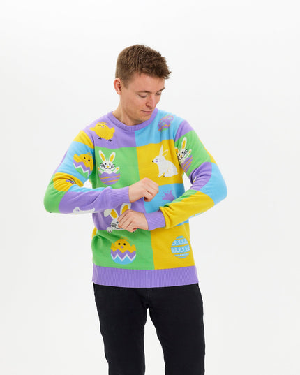 Patchwork påske-sweater til mænd