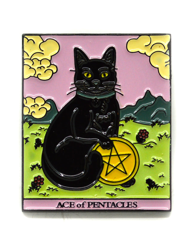 Pin de Tarot de Gato - Accesorio As de Pentáculos