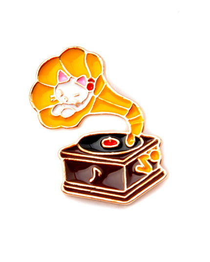 Gramophone Cat Enamel Pin