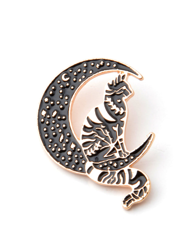 Cat on the Moon Pin - Whimsical Halloween Accessory
