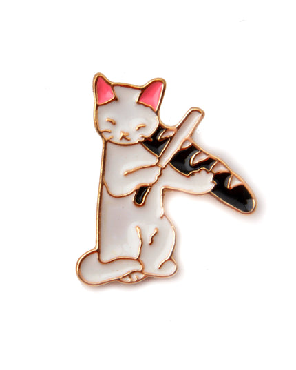Cat with Baguette Brooch - Whimsical Foodie Design