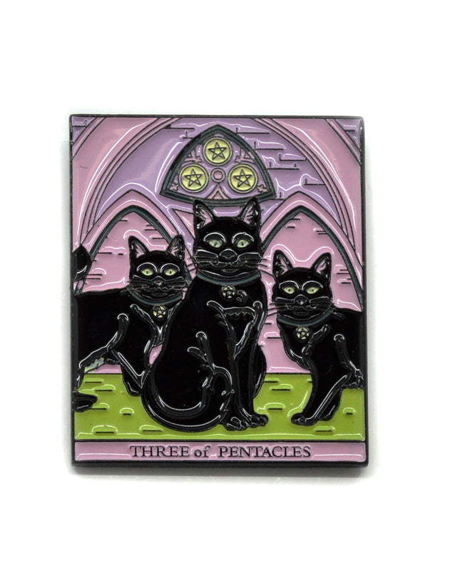Cat Tarot Three of Pentacles Pin