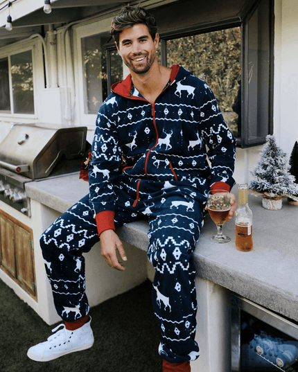 Men's Blue Reindeer Jumpsuit