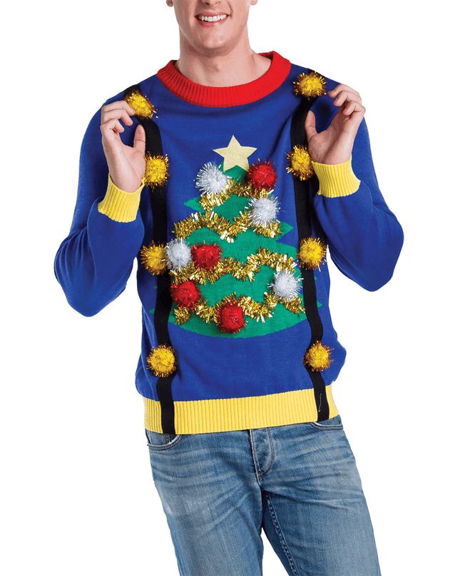 Men's Ugly Christmas Tree Sweater med seler