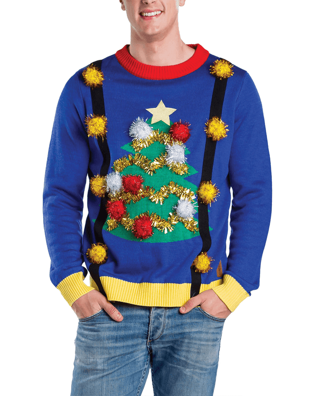 Men's Ugly Christmas Tree Sweater med seler