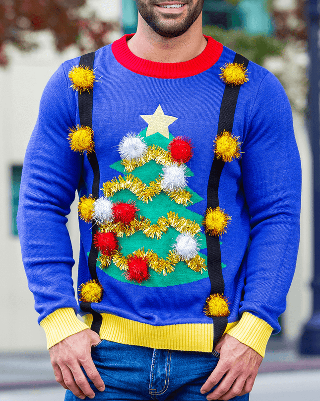 Men's Ugly Christmas Tree Sweater med seler