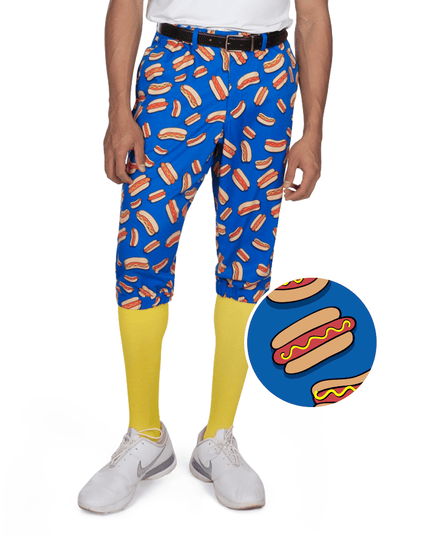 Mænds Hot Dog Golf Knickers med Gule Golf Sokker