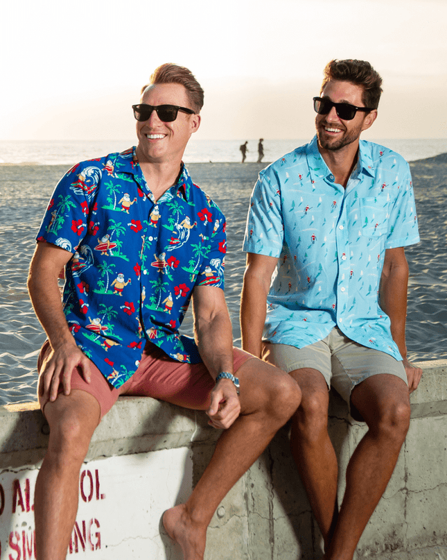 Men's Surf's Up Santa Button Down Shirt