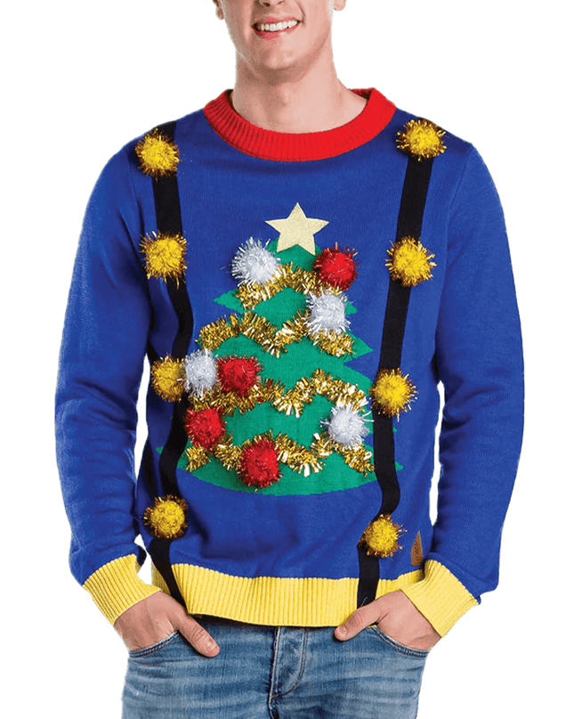 Men's Ugly Christmas Tree Sweater med seler