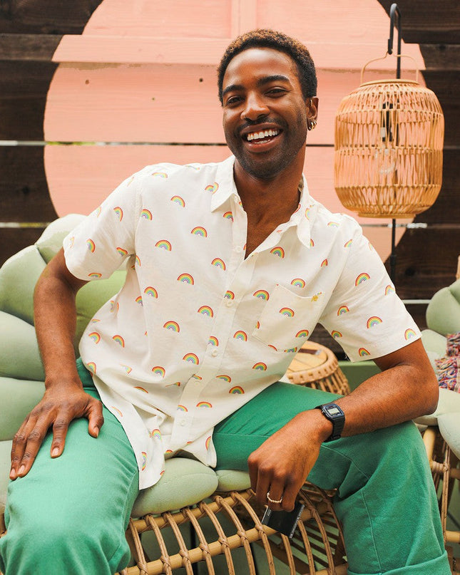 Men's White Rainbow Button Down Shirt