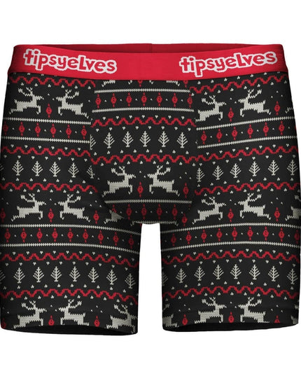Mænds Sorte og Røde Fair Isle Boxer Shorts