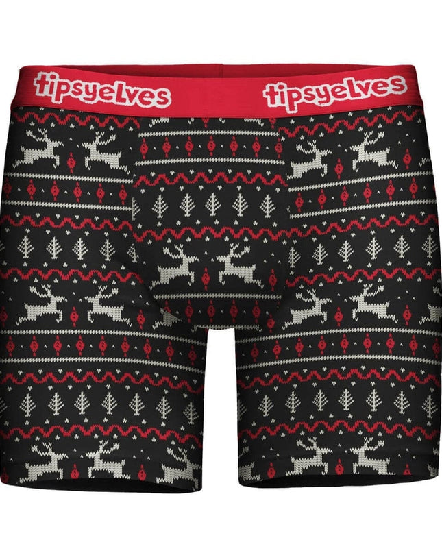 Mænds Sorte og Røde Fair Isle Boxer Shorts