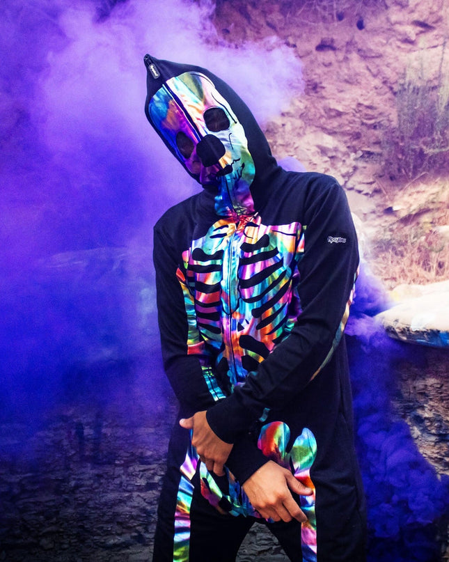 Herre Iriserende Skelet Kostume