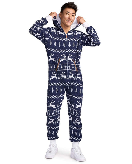 Men's Navy Fair Isle Knit Jumpsuit