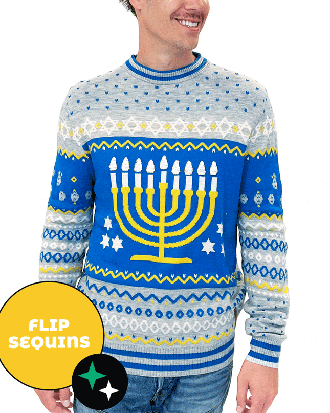 Mænds Vendbar Paillet Hanukkah Sweater