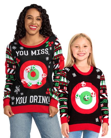 Mommy & Me Dart Board Game Tassel Ugly Christmas Sweaters