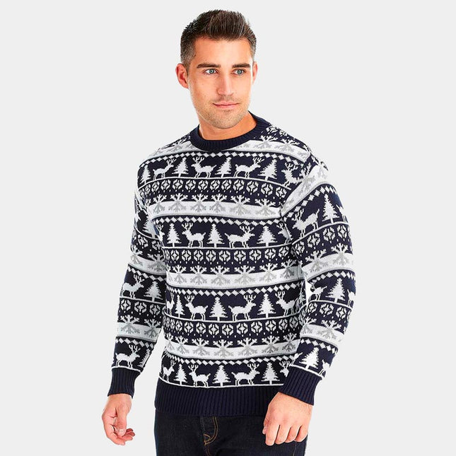 Striped Christmas Sweater with Reindeer and Trees 2022