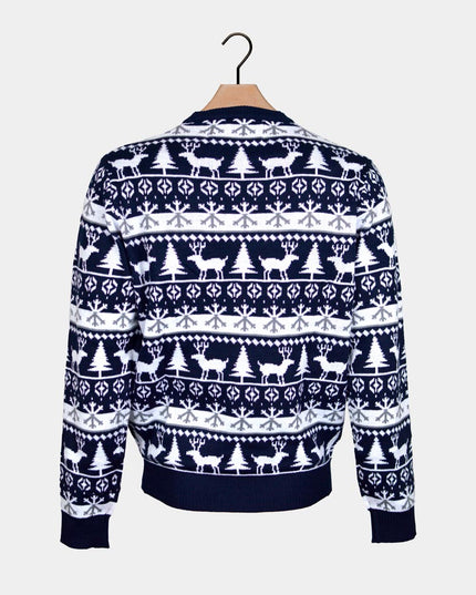 Family Christmas Sweater with Stripes, Reindeer, and Trees