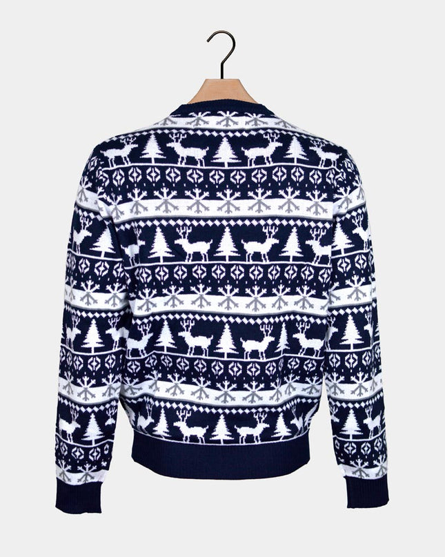 Women's Christmas Sweater with Stripes, Reindeer, and Trees