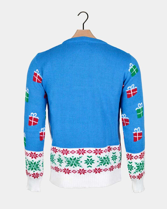 Jersey de Navidad para Hombres Azul Cielo con Rudolph y Santa Claus