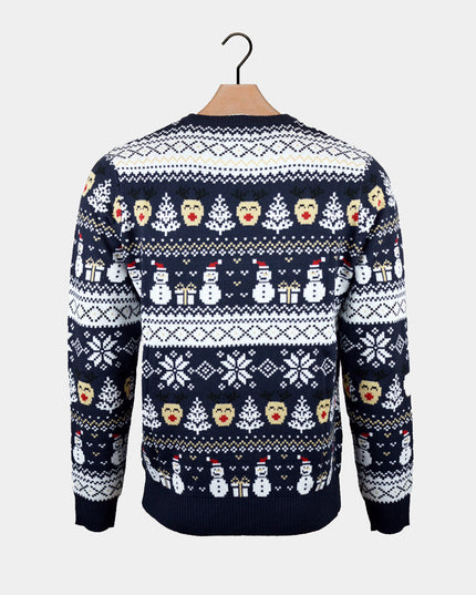 Couple's Christmas Sweater Blue with Snowmen and Trees