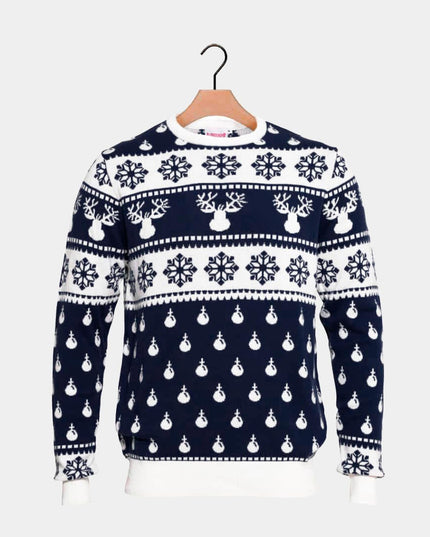 Børns julesweater Blå med Rensdyr og Sne