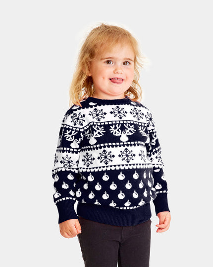 Blue Family Christmas Sweater with Reindeer and Snow