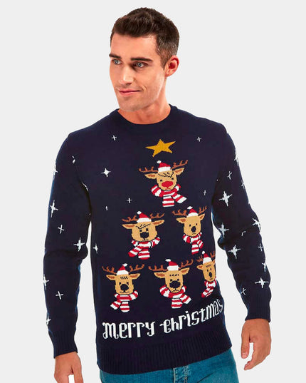 Blue Couples Christmas Sweater - Reindeer, Tree, and Star