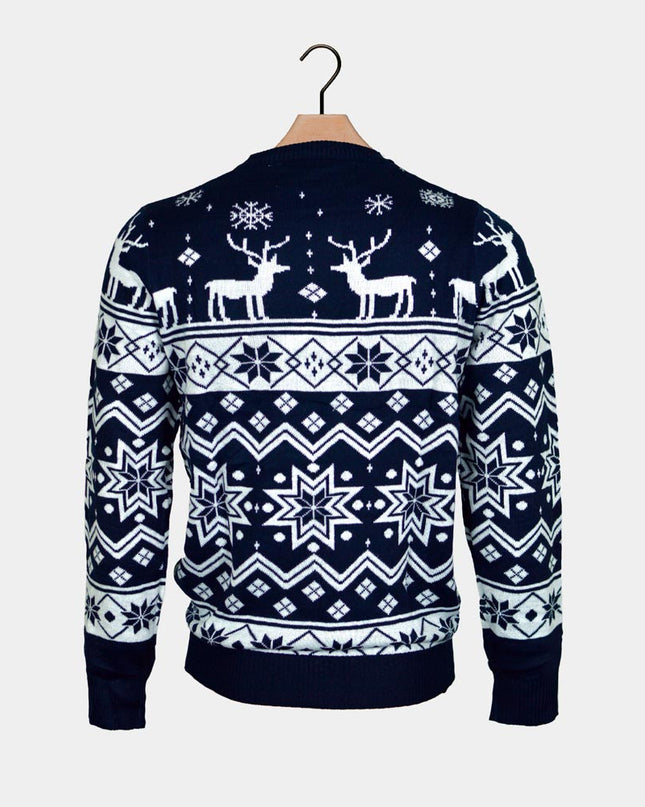 Blå julesweater til børn med rensdyr og nordiske stjerner