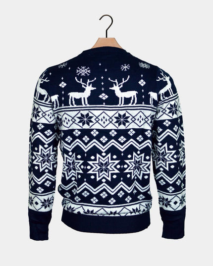 Men's Blue Sweater with Reindeer and Nordic Star
