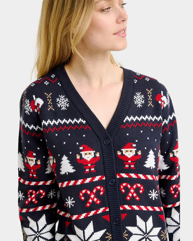 Suéter Cardigan Navideño Azul Estrellas Polares para Mujeres