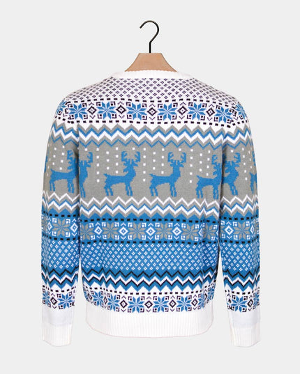 Chic White, Grey, and Blue Sweater with Reindeer for Men