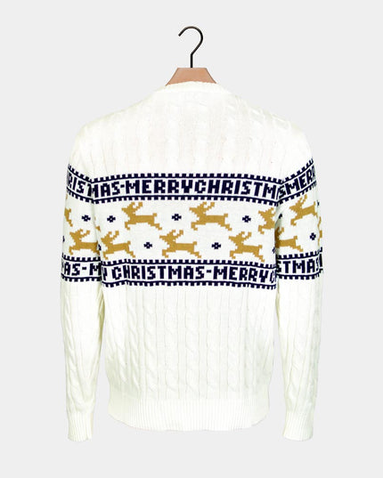 Chic White Christmas Sweater for Men with Reindeer