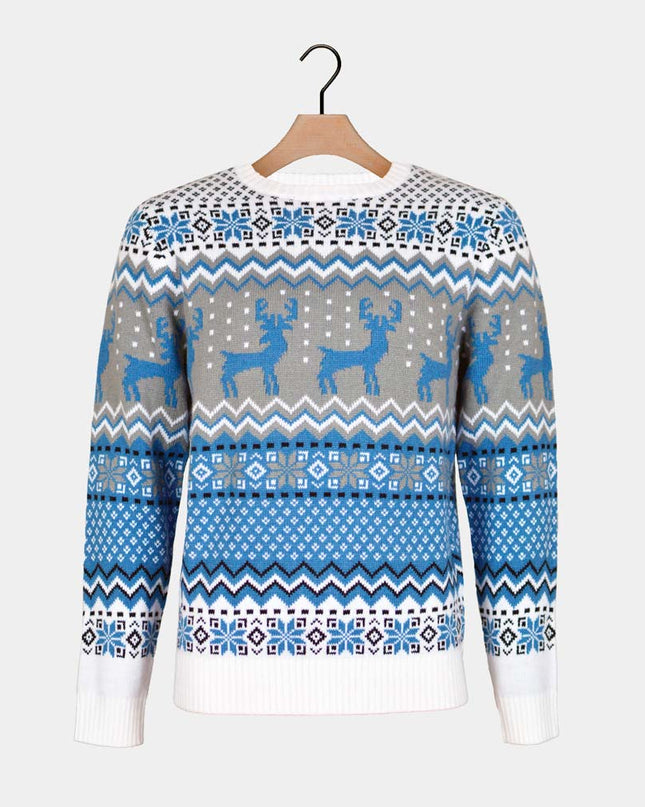 Marius Chic Christmas Sweater for Couples in White, Gray, Blue