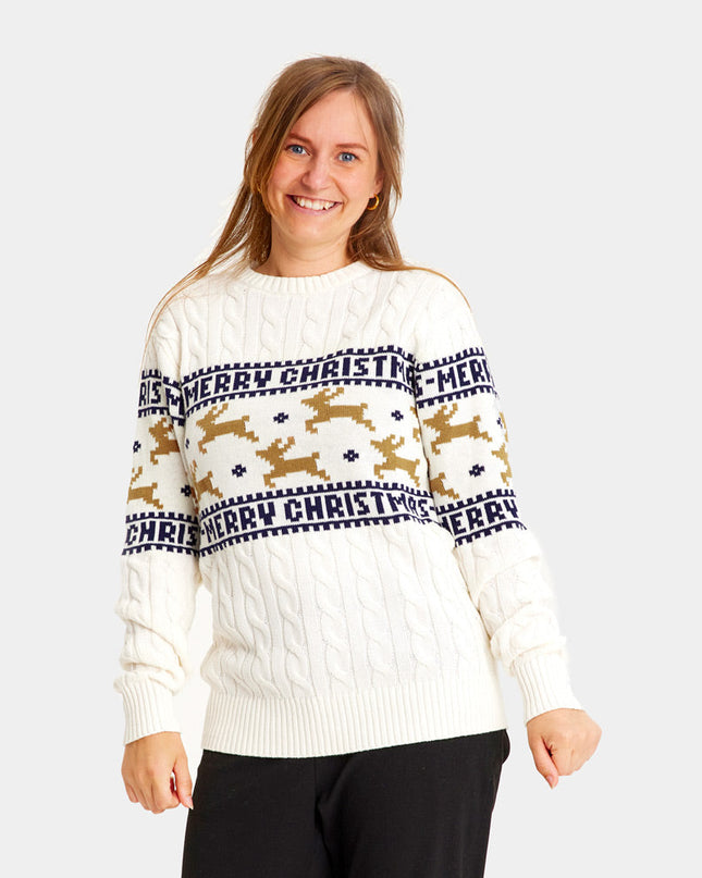 Chic White Couples Christmas Sweater - Organic Cotton Reindeer