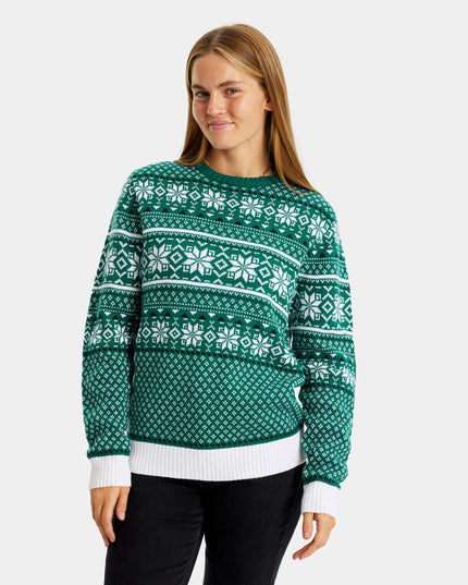 Suéter navideño clásico verde y blanco para parejas