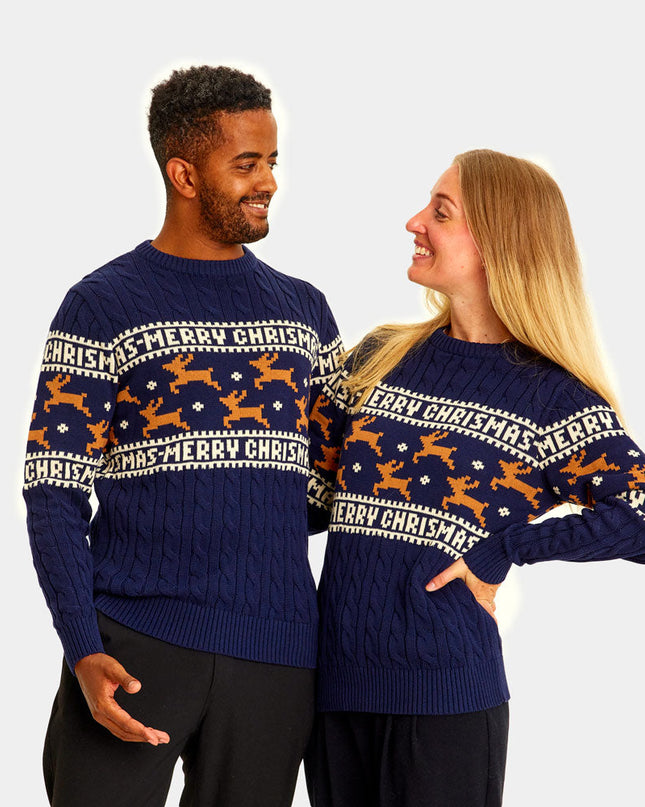 Men's Chic Blue Organic Cotton Reindeer Sweater