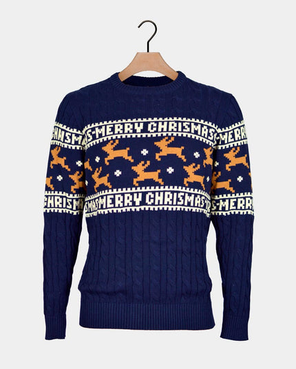 Men's Chic Blue Organic Cotton Reindeer Sweater