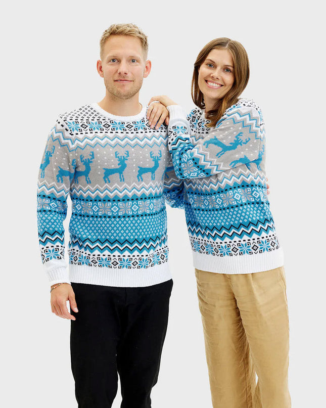 Chic White, Grey, and Blue Sweater with Reindeer for Men