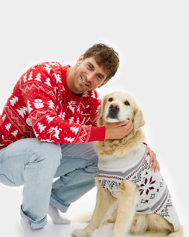 Gray Dog Christmas Sweater with Polar Star Design